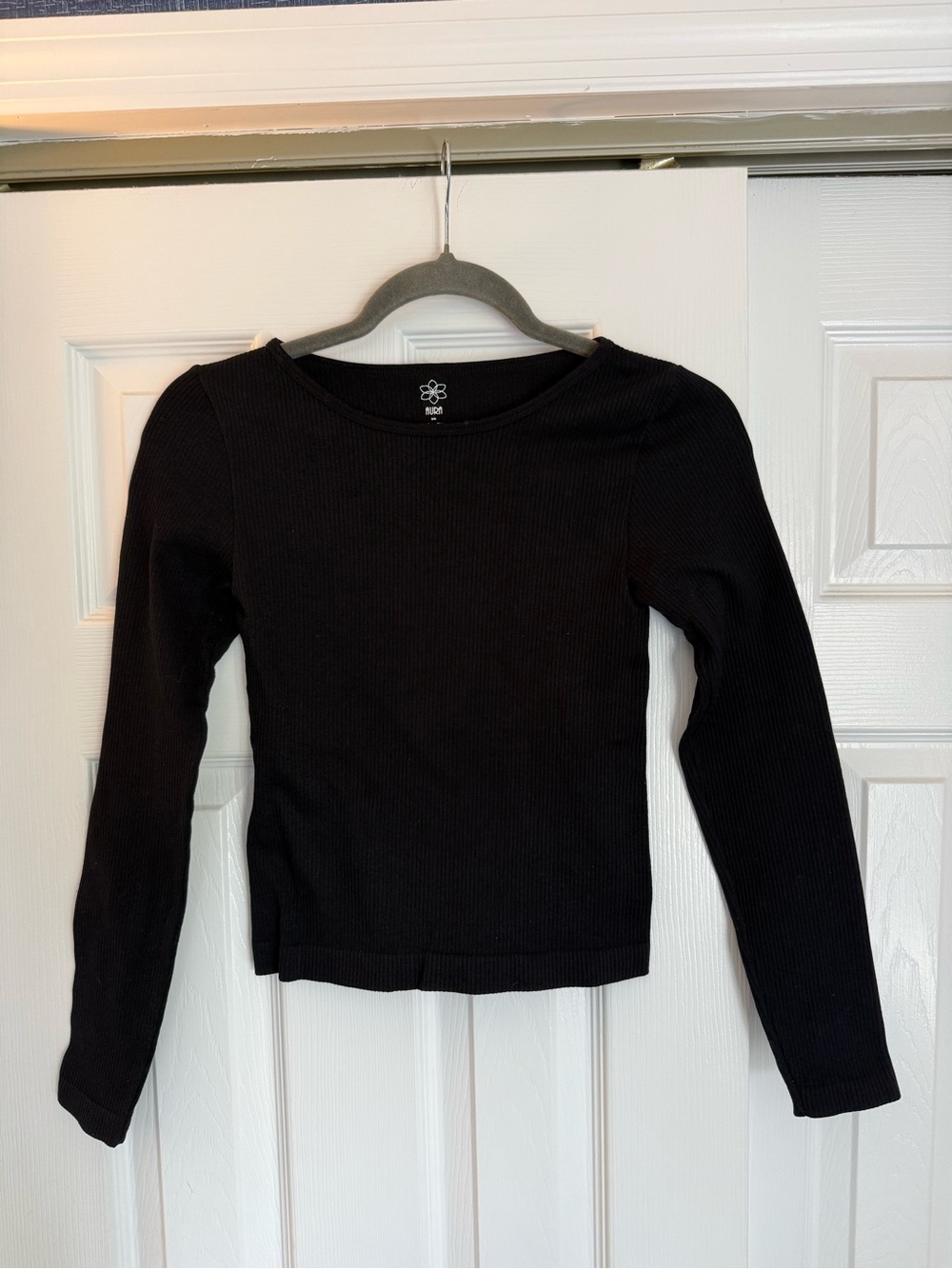 Aura Black Ribbed Long Sleeve Scoop Neck Top